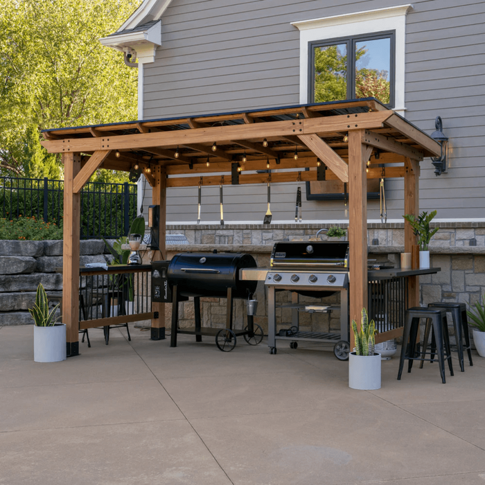 Backyard Discovery Saxony XL 12’x6′ Cedar Grill Gazebo Galvanized Steel Roof